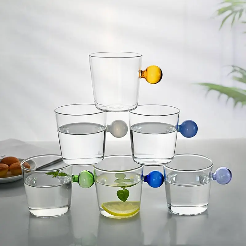 350ml Transparent Glass Cup Creative Spherical Handle Heatresistant Glass Coffee Mug Breakfast Milk Juice Tea Cup Drinkware Gift