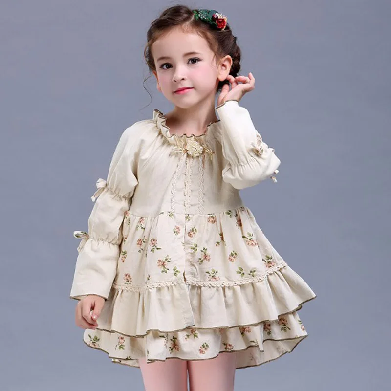 

Girl's spring and autumn flower dress Children's Spanish-style spring and autumn dresses