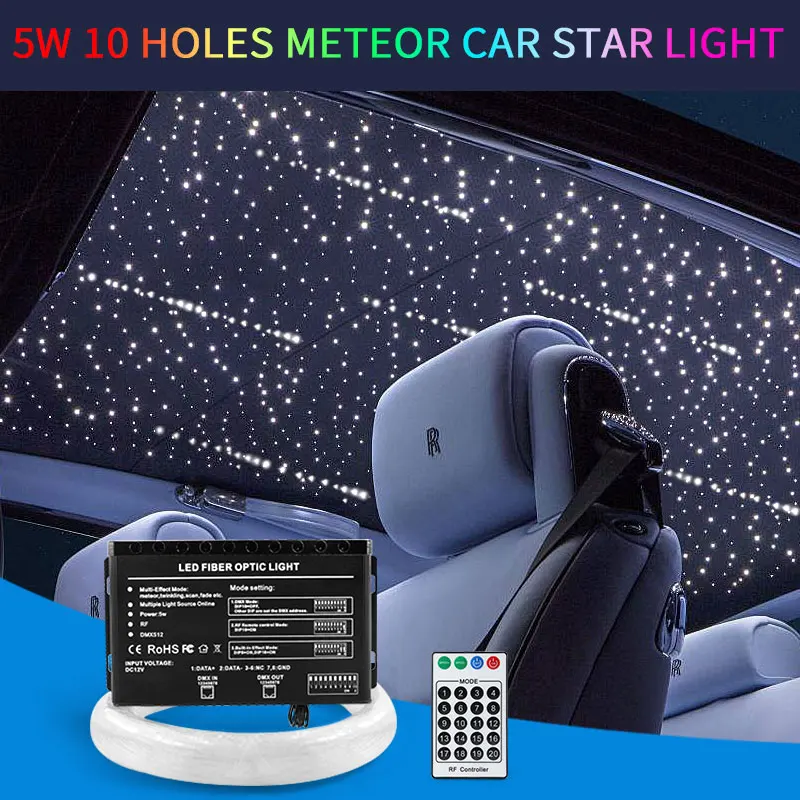 5W 10Holes Meteor Car Starry Sky light Car Roof Star Night Light Auto Accessories LED Interior Ceiling Lamp Optical Fiber Lights