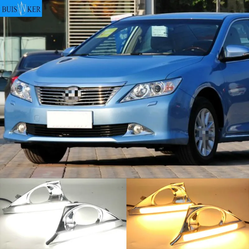 

2Pcs DRL For Toyota Camry 2012 2013 2014 Daytime Running Lights fog lamp cover with yellow turn signal daylight