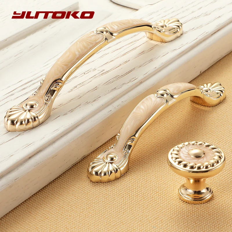 YUTOKO European Style Gold Cabinet Handles Solid Aluminum Alloy Kitchen Cupboard Pulls Drawer Knobs Furniture Handle Hardware