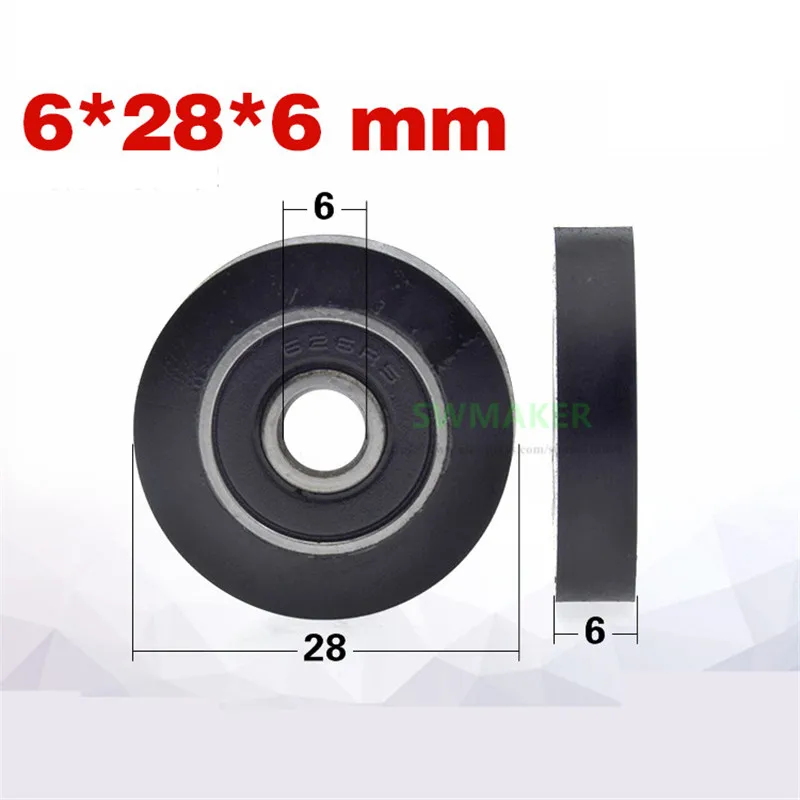 10pcs 6*28*6mm PU wrapped rubber wheel, conveyor belt/automation equipment pulley/rolling wheel, silent soft rubber guide wheel