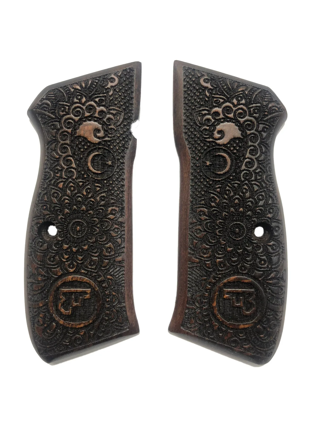 

CZ75 Compatible With Special Pattern the Moon the stars Laser Cut Dark Wooden Grip Mod24