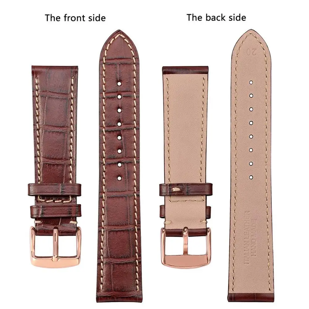 BISONSTRAP Alligator Embossed Cowhide Leather Watch Band 14mm 18mm 19mm 20mm 21mm 22mm Watchstrap Rose Gold Steel Buckle Wrist