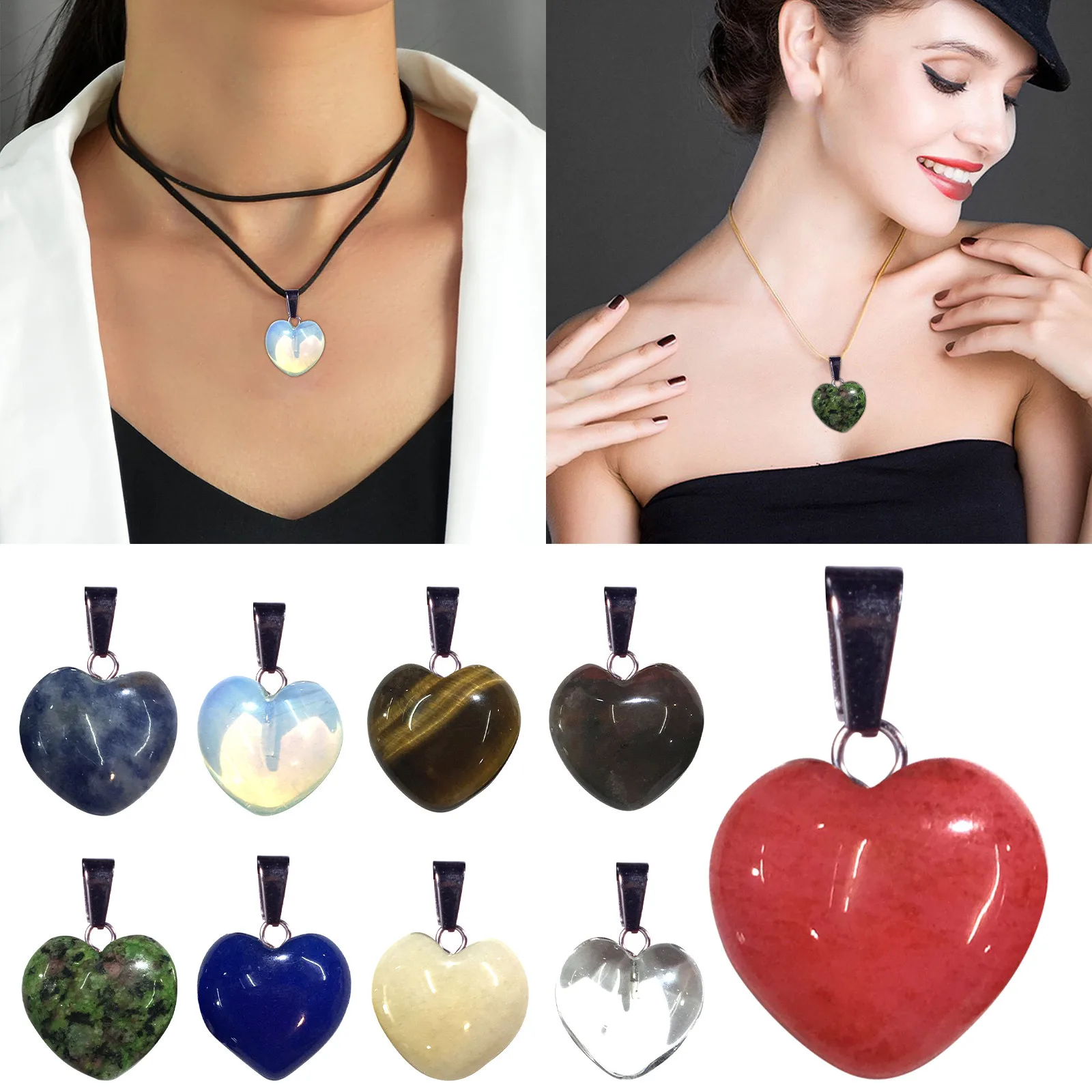 Wholesa Natural Stone Aventurine Agates Crystal Tiger eye Heart Pendant for DIY Jewelry Making Necklace Accessories Dropshiping