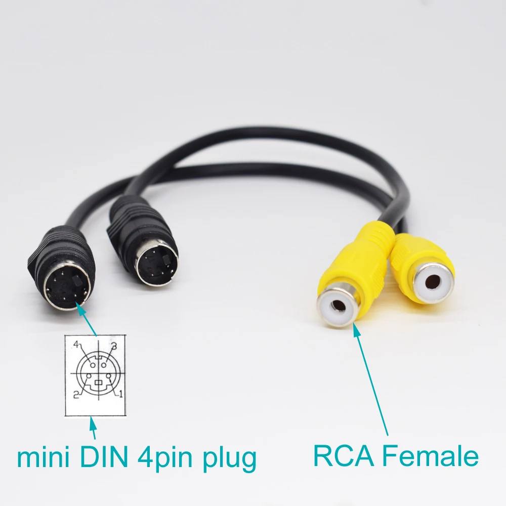 1pc Mini 4 Pin Din Male Plug to Phono RCA Female Socket Adapter Cable 26cm Black