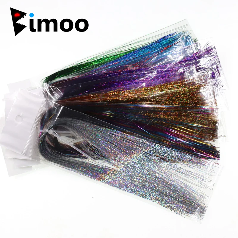 

Bimoo 50Packs Flashabou Holographic Tinsel Flash Minniw Pike Saltwater Steelhead Streamer Fly Tying Material 0.35MM Silver Gold