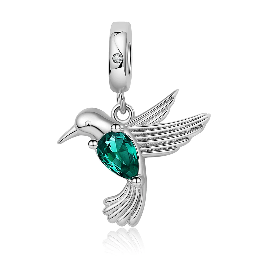 Hummingbird 925 Sterling Silver Warbler Pendant Green CZ Animal Charms Fit European Bracelet Bangles For Women Fine Jewelry Gift