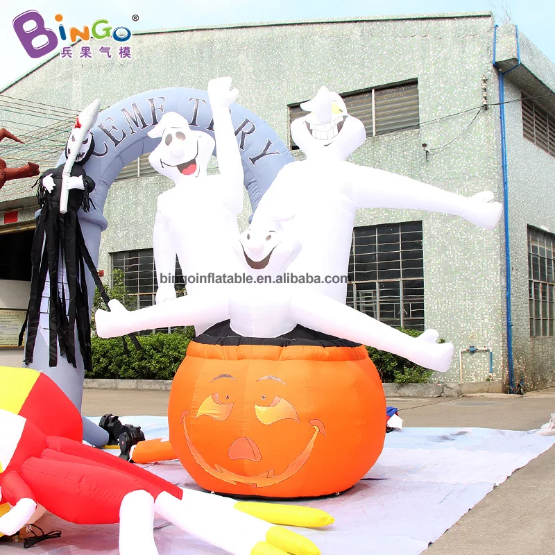 Exquisite Handmade 3m Tall Inflatable Three Ghost Horrific and Pumpkin for Halloween Event Decoration / Inflatable Toy