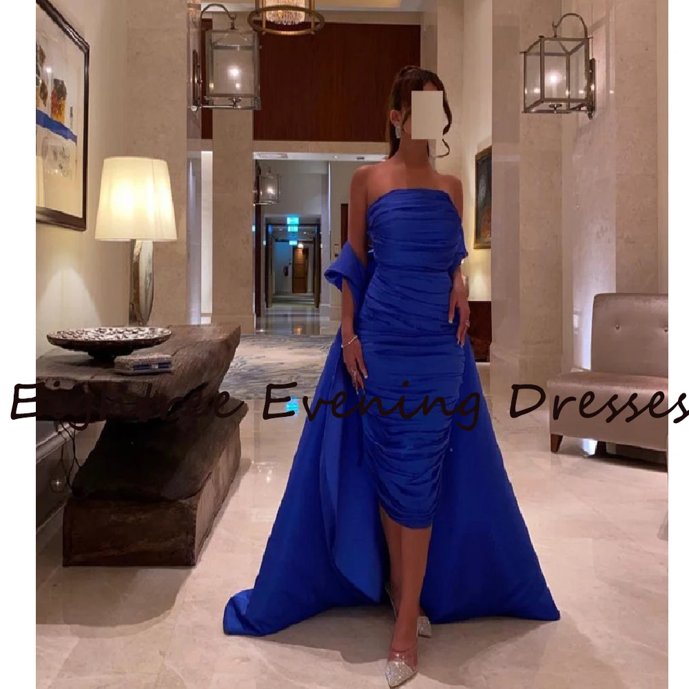 

Dark Blue Long Saudi Arabia Evening Party Dresses With Cloak Strapoless Long Prom Dress Dubia Vestidos de festa Gala Prom Gowns