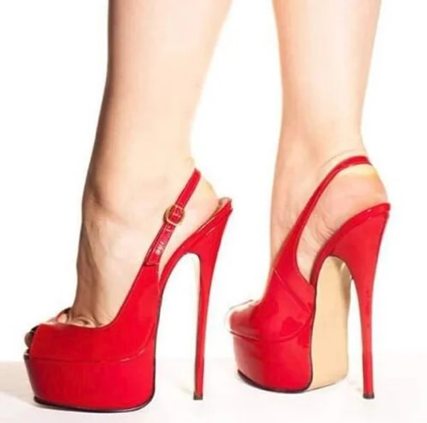 Slingback Stiletto Heels Shoes Peep Toe Platform Backless Ladies Pumps Sexy Red Dress Party Sweet High Heeled Shoes Female