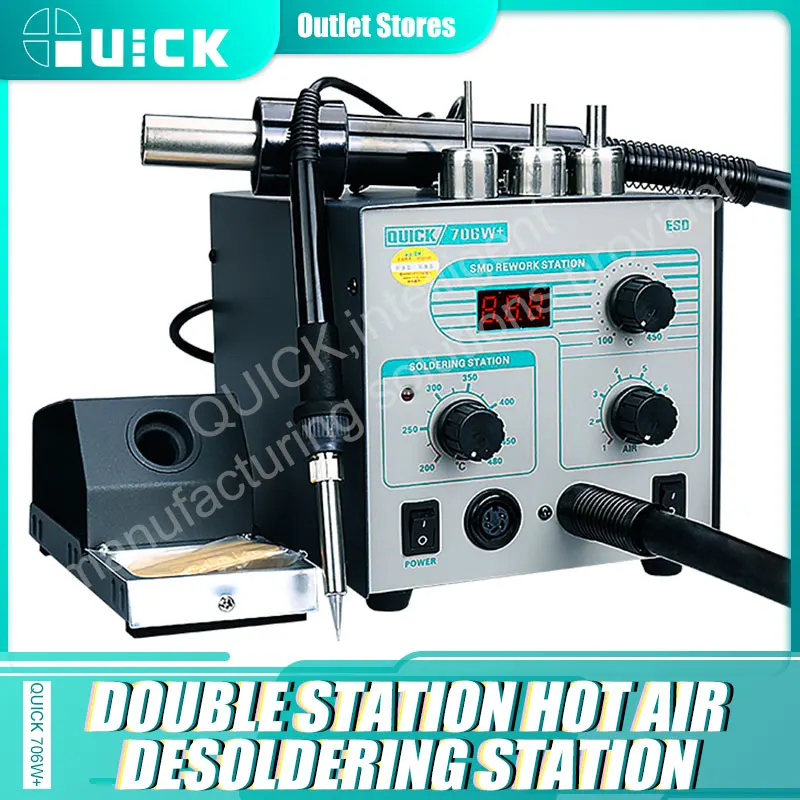 Quick 706W+ Air Gun Soldering Station 2 in 1 110V/220V Rework Station Double Station Hot Air Desoldering Station