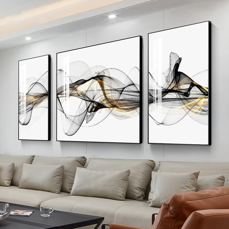 EECAMAIL DIY 5D Triptych Diamond Painting Full Diamonds Nordic Luxury Abstract Lines Sofa Background Wall Painting No Frame