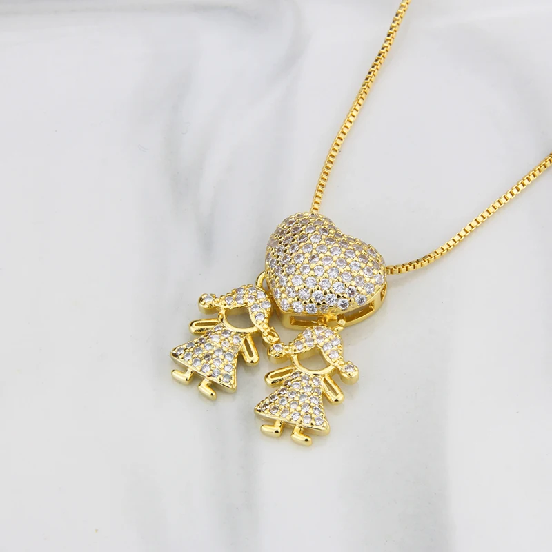 SUNSLL Boy Girl Love Necklaces Women Gold Color Heart Shaped Cubic Zirconia Pendants Necklace Jewelry Fine Fashion Gifts