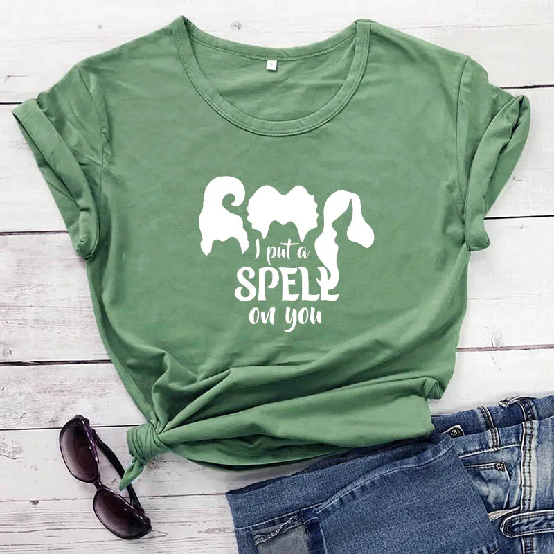 I Put A Spell On you Graphic Printed New Arrival Unisex Summer Funny 100%Cotton T-Shirt Halloween Shirt Holiday Shirt