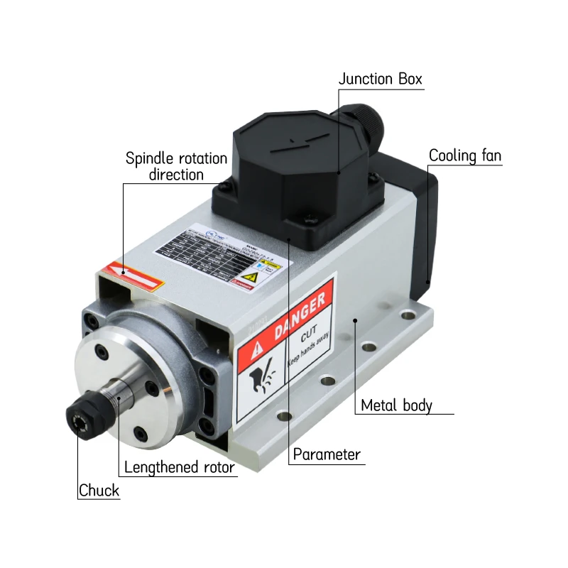 Mandrino di raffreddamento ad aria ad alta velocità 2200 rpm 220 hz del motore 380 w 2.2kw 24000 v 400 v del fuso della fresatrice di CNC con la