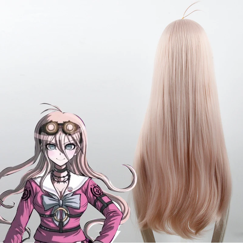 Danganronpa V3: Killing Harmony Iruma Miu 가발 80cm 긴 스트레이트 코스프레 가발 애니메이션 의상 파티 가발 게임 Halloween Hiart