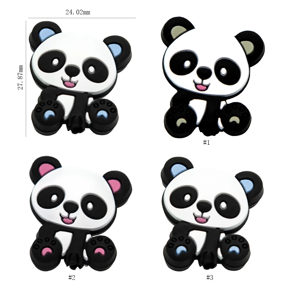 Cute-Idea 10PCs Silicone Mini Panda Beads Teething Chewable Food Grade Pacifier Chain Accessories DIY Teether Baby Product Pearl