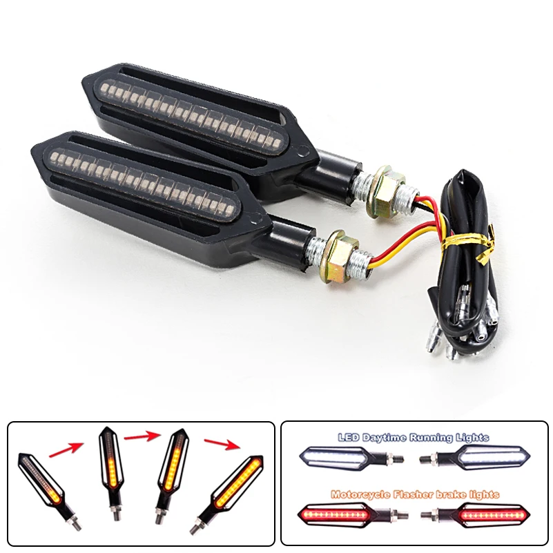 4X waterproof Motorcycle Turn Signals LED Light Flowing Water Blinker Flashing Indicator Tail Stop Signal for Honda/Kawasak.