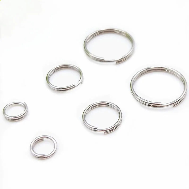 10pcs 12mm 15mm 20mm 25mm 28mm Stainless Steel Hole Key Ring Key Chain Rhodium Plated Round Split Keychain