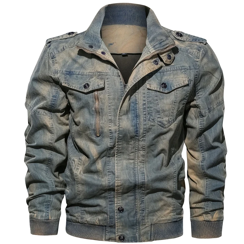 Men's Vintage Military Denim Jacket Washed Bomber Jackets Male Slim Fit Jeans Outwear Coats Chaquetas Hombre Plus Size 5XL 6XL