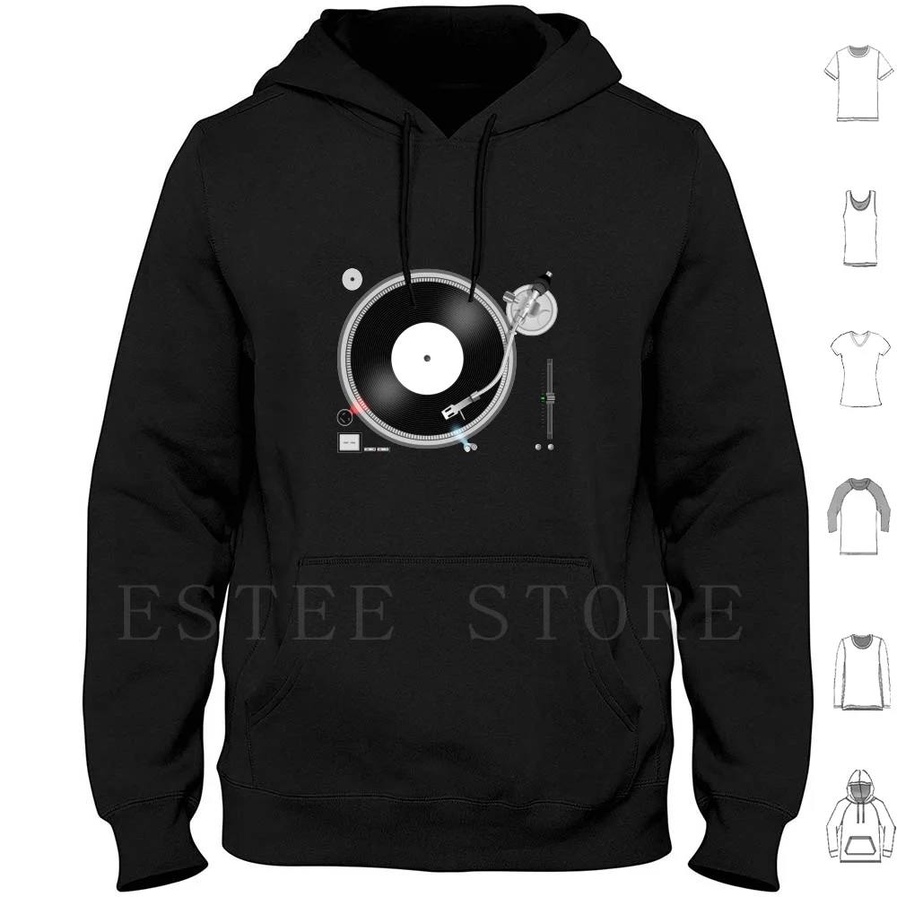 Turntable Hoodies Long Sleeve Turntable Dj Play Record Vintage Retro Electronic Techno Technology Cool Music Vinyl
