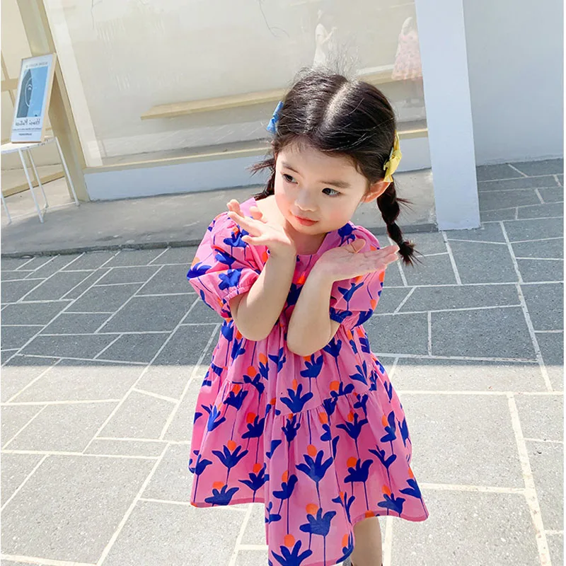 Summer Girls Dress Fashion Bright Bright Color Flower Dresses Big Large Loose Cute For Girls Dresss Baby Kids Children\'S Clothes