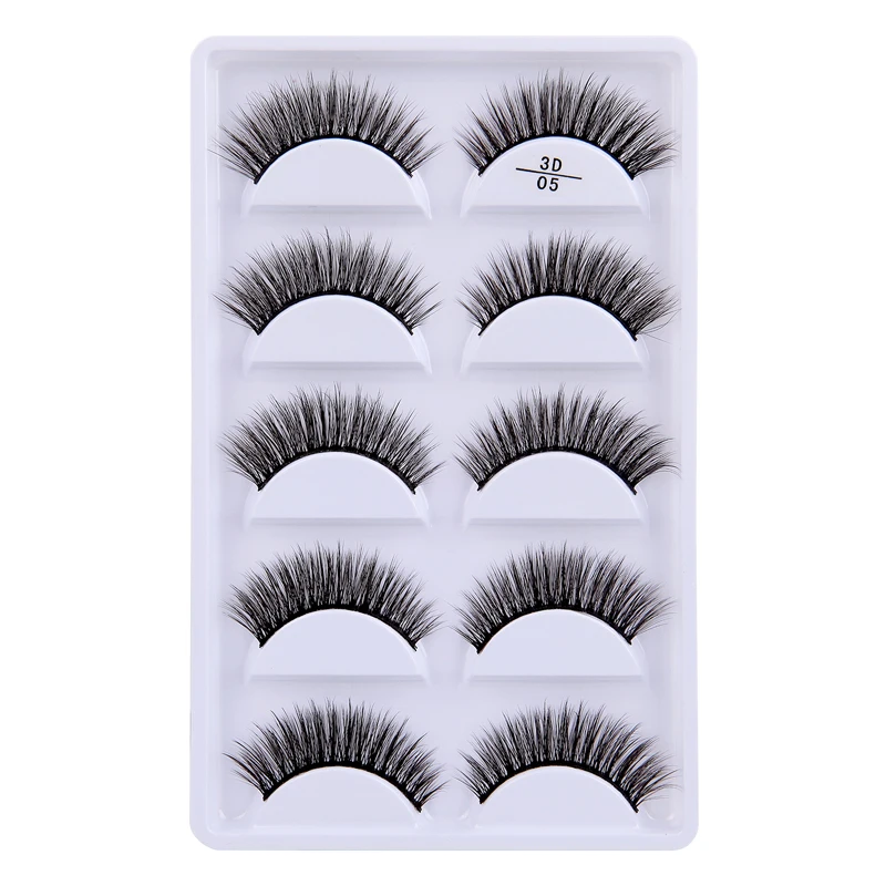 5 Pairs 3D False Eyelashes Imitation Mink Hair Natural Long Soft Wispies Fluffies Series Black Eyelashes Handmade Cruelty Free