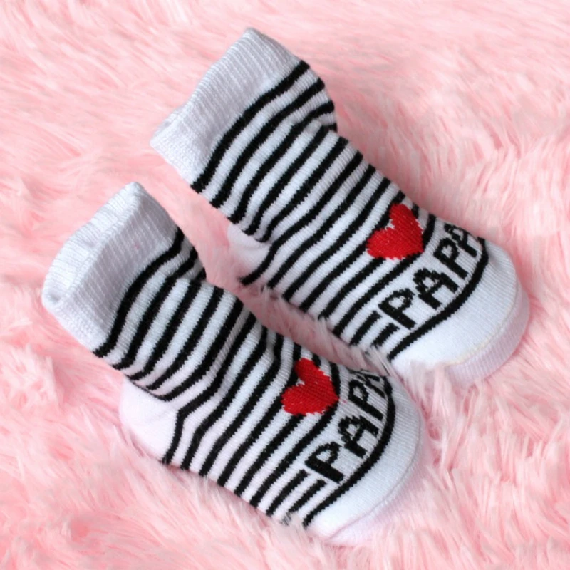 Cute Baby Socks Cotton I Love Mama/Papa Toddler Bebe Boys Girls Crew Socks Princess White meias Stripes Letter Kids Brand 0-6M