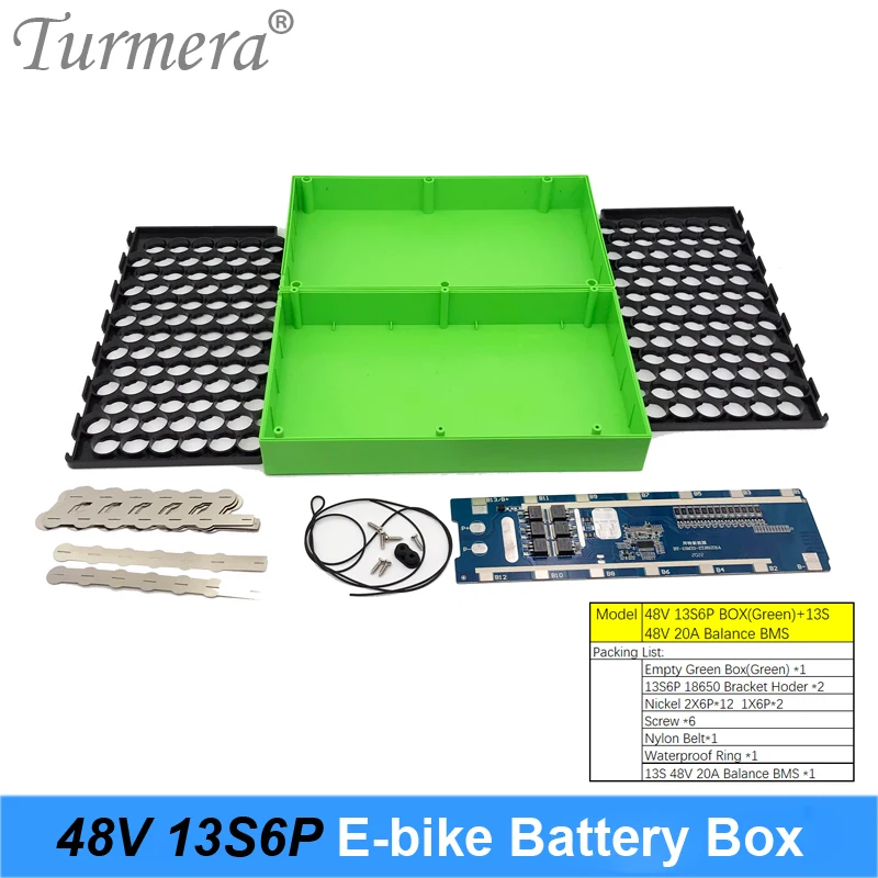 Turmera 48V e-bike obudowa baterii litowej z 20A Protect BMS zawiera uchwyt i nikiel do 13S6P 18650 bateria do rowerów elektrycznych