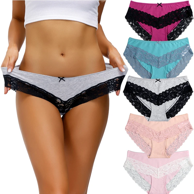 5pcs/set cotton panties women's underwear set sexy lace cute bow Female Underpants Briefs Solid Color Soft Lingerie S-XXL design