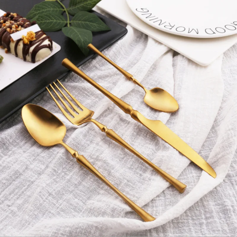 

6Set/24Pcs Cutlery Set Stainless Steel Dinnerwar Steel Luxury Dinnerware Gold Forks Spoons Knives Steel Cutlery Set