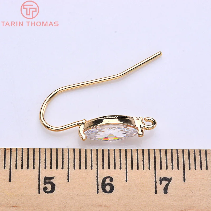 (1969)6PCS Height 24MM 24K Gold Color Brass With White Zircon oval Earrings Hooks High Quality Accessories Jewelry Recognitions