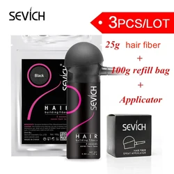 Sevich-polvo de Color de fibra para construcción del cabello, recarga de 100g + gel 25g + aplicador de queratina, Spray para adelgazamiento del cabello, lote de 3 unidades