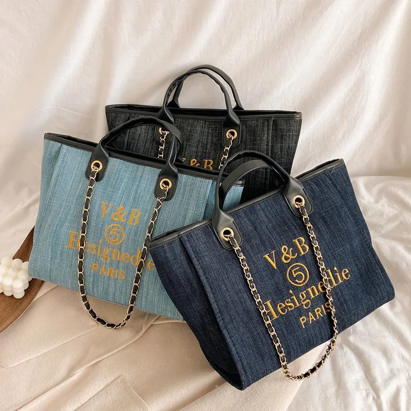 Shoulder Bags For Women 2023 New Trend Luxury Tote Big Shopper Canvas Chains Sling Strap Vintage Fashion High Quality Handbags