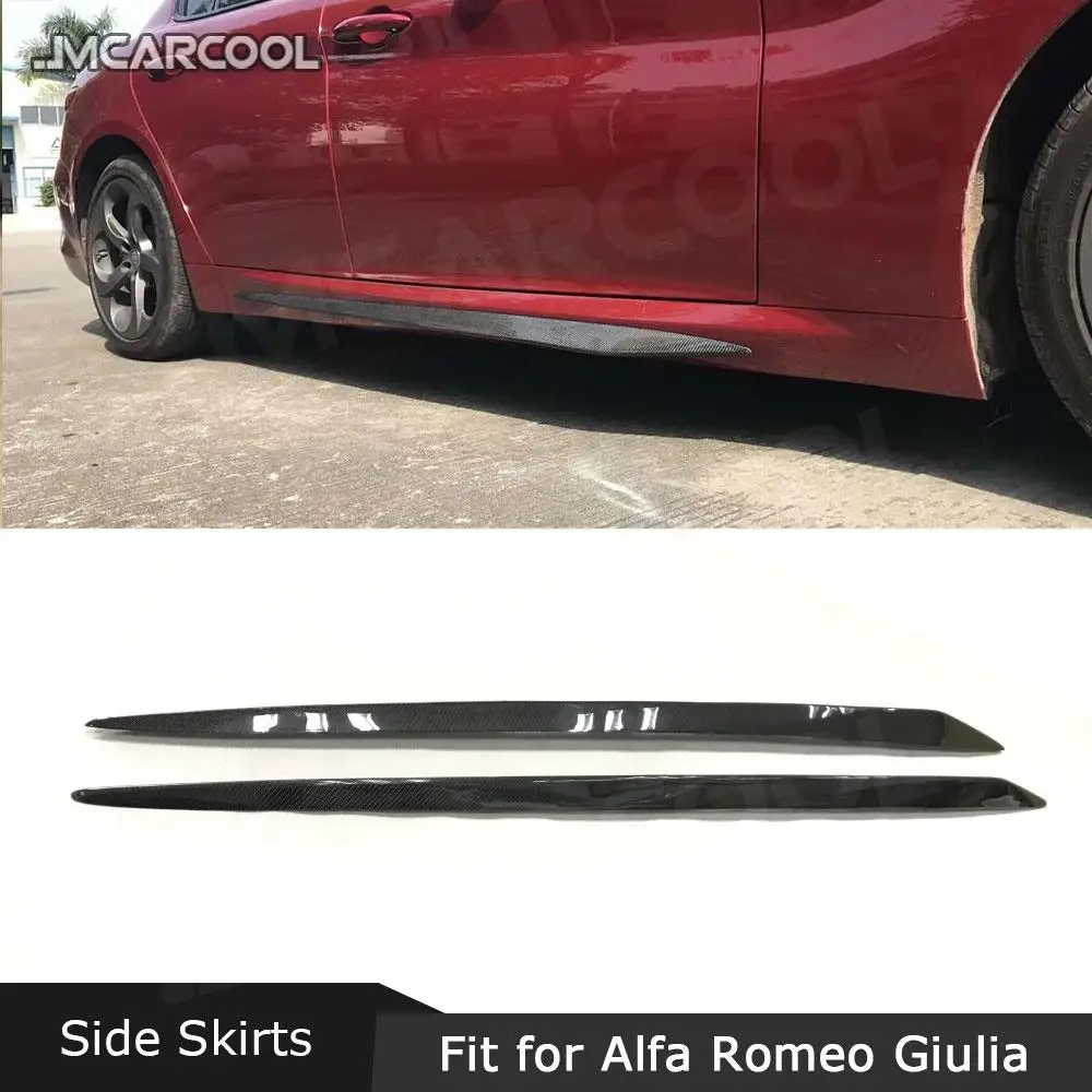 Carbon fiber Side Skirts Bumper Aprons Stickers Fits for Alfa Romeo Giulia Sedan 4 Door 2015 2016 2017 Auto Car Styling