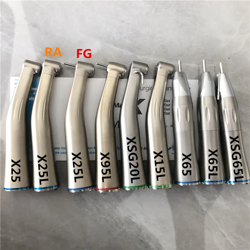 Straight Contra Angle Max X25L/X95L Dental Fiber Optic Contra Angle Low Speed Handpiece 1:1/1:5/20:1 high speed Air Turbine