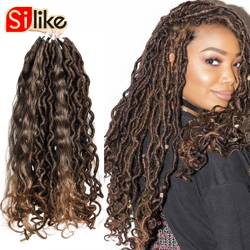 

Silike Goddess Faux Locs Crochet Hair 18 Inch Faux Locs with Curl Ends Synthetic Crochet Hair Braids for Black Women