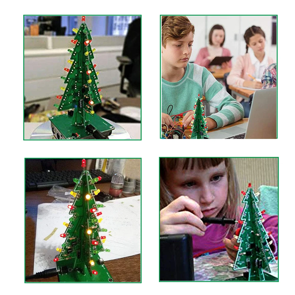 Kit 3D Assemble Christmas Tree ICStation DIY Soldering Practice, 3D Christmas Tree Electronic Assemble Kit, Circuit Solder STEM