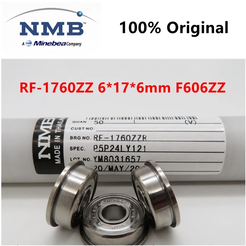 20pcs/100pcs NMB Minebea flange bearing RF-1760ZZ 6*17*6mm F606ZZ miniature flanged ball bearings 1760 F606 6x17x6 mm