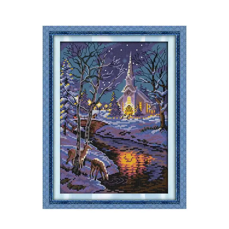 Winter night scenes 2 cross stitch kit aida 14ct 11ct count printed canvas stitches embroidery DIY handmade needlework