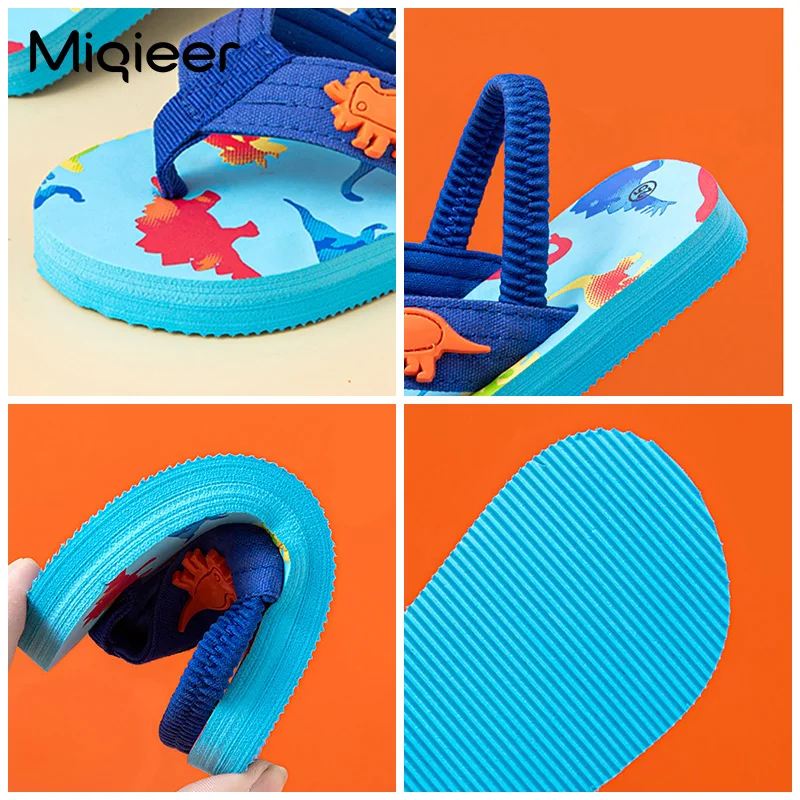 Zapatillas de verano para niños y niñas, chanclas de suela blanda, sandalias de playa con patrón de dinosaurio