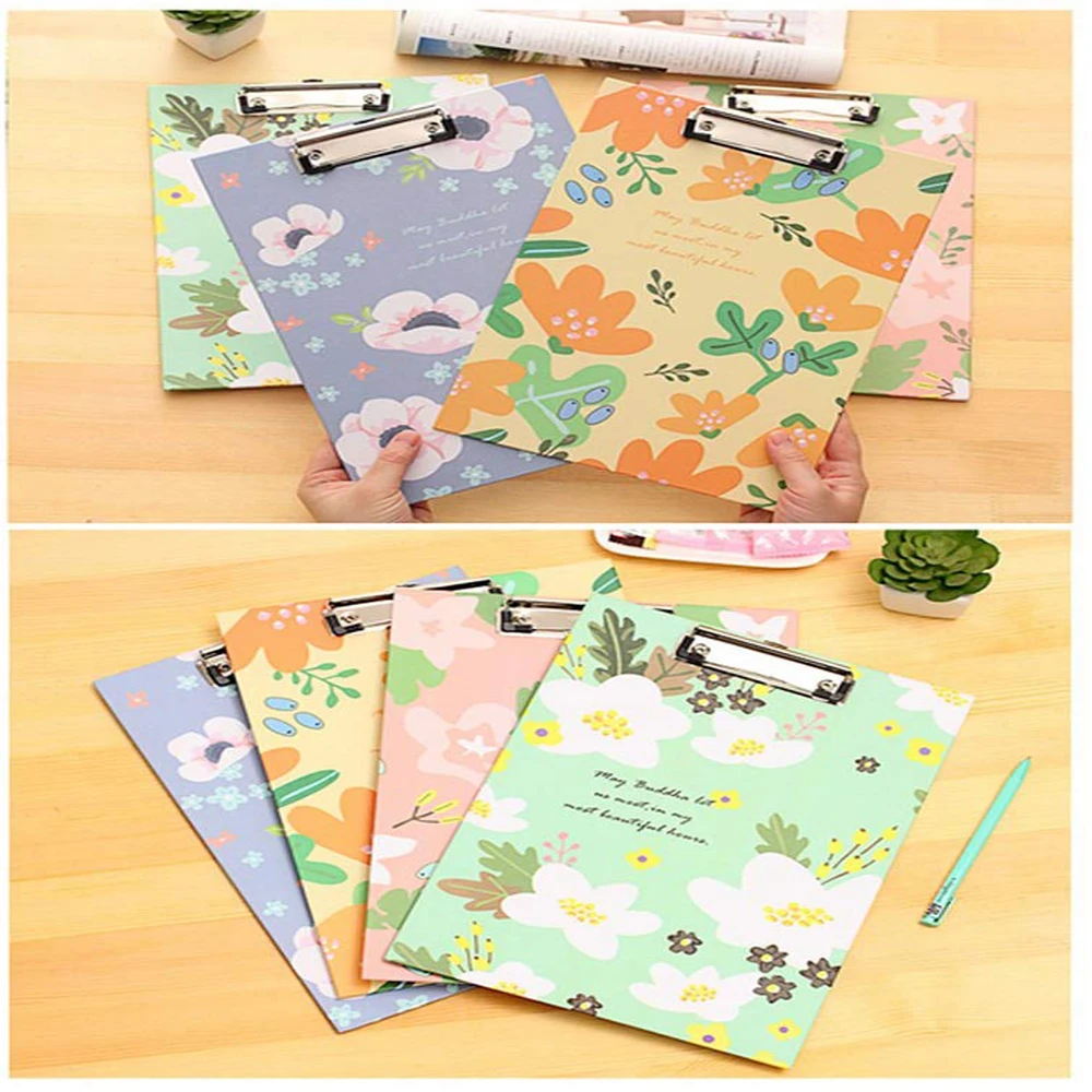 Floral Print Paper Clipboard Office School Supplies Folder File Organize Holder A4 File Clip Board Flip Writing Pad-Horizontal