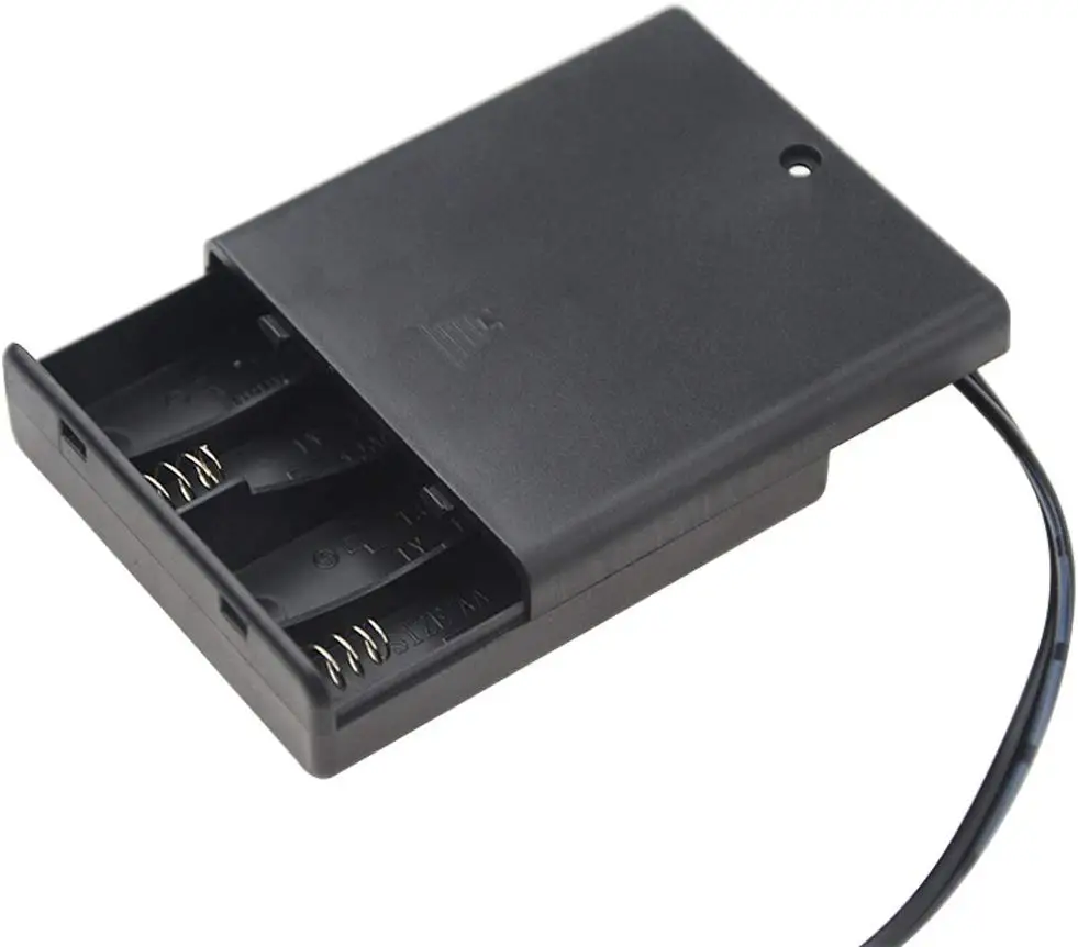 500pcs/lot wholesale 4 AA Cells Battery 6V Clip Holder Box Case with 2.1x5.5mm DC Connector Cover ON/OFF Switch Wire