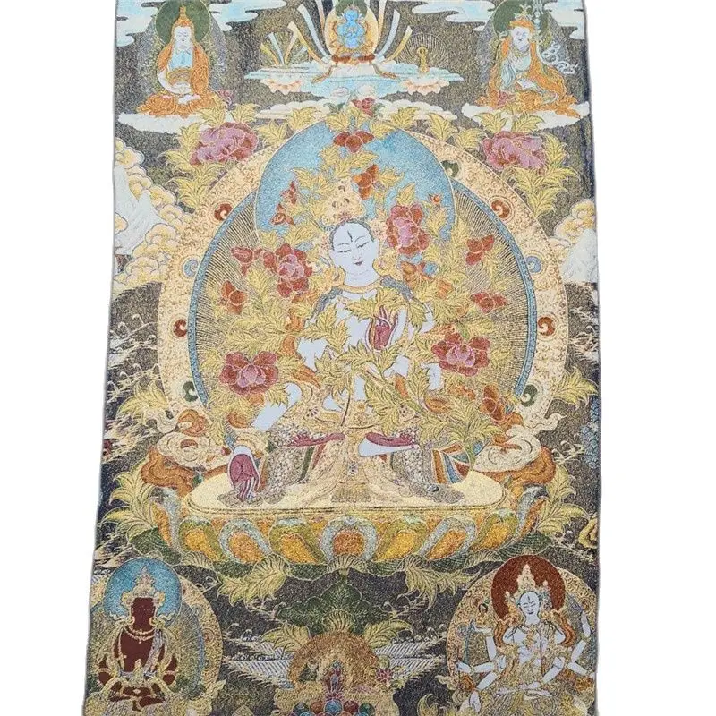 China Old Tibet Silk Thangka Like Hanging Painting Fengshui White Tara Buddha Portrait