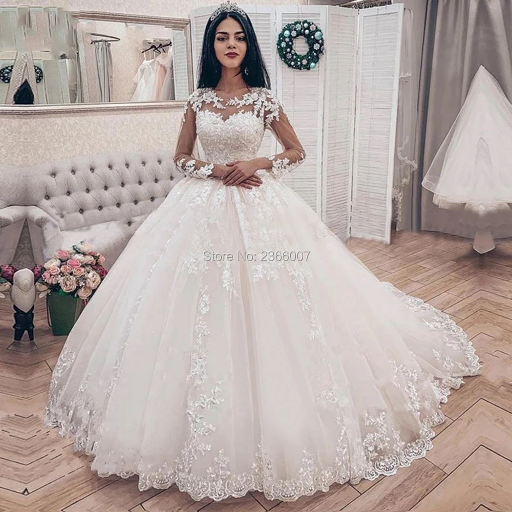 Dubai African Ball Gown Wedding Dresses Plus Size Appliques Beaded O Neck Bridal Marriage Clothing Custom Made Vestidos Novias