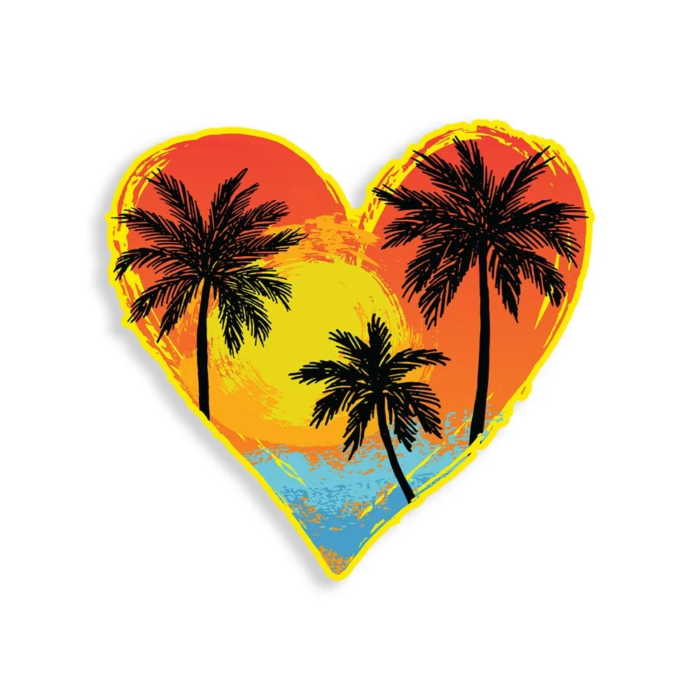 

Beach Palm Tree Heart Sticker Ocean Laptop Cup Cooler Car Window Bumper Decal