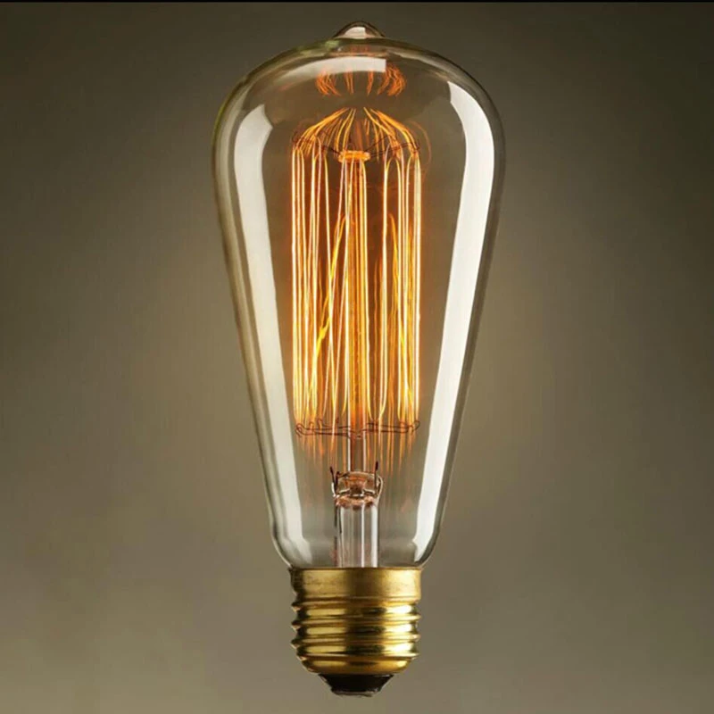 ST64 Straight Wire Edison Vintage Tungsten Bulb E27 40W Amber Lampshade AC220V 1PCS 4 PCS 10PCS  For Pendant Lamp Lighting 2700K