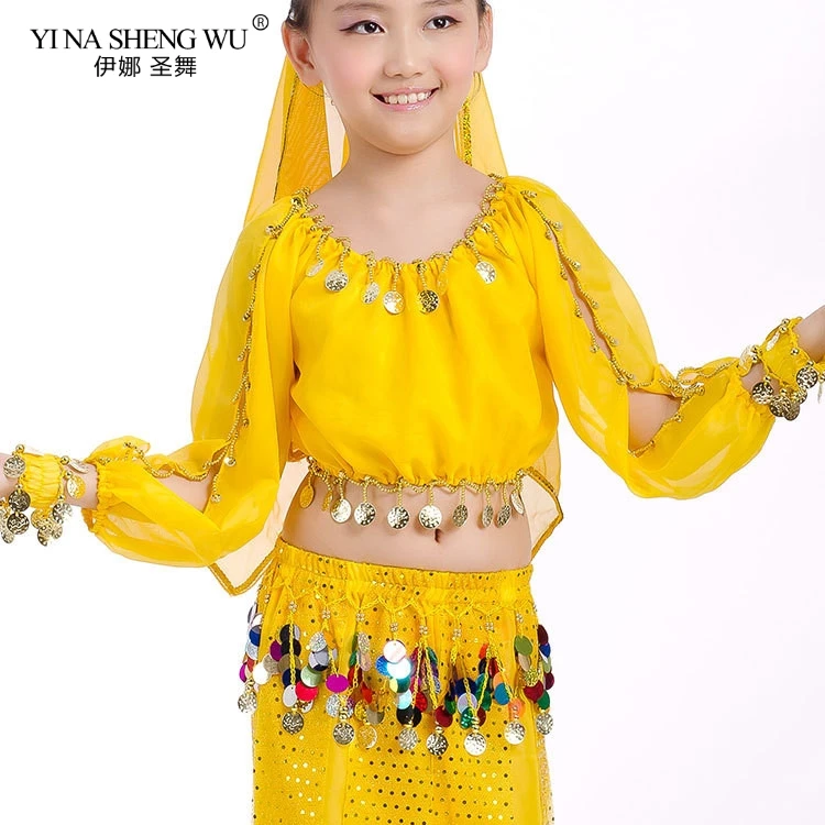 Children Oriental Belly Dance Costume Top Competition Kid Outfits Girls Indian Short/Long Sleeves Top Bellydance Accessories Top