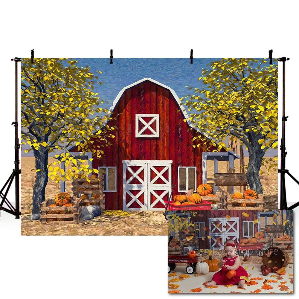 Mehofond Autumn Farm Backdrop Yellow Leaves Red Wooden House Baby Birthday Party Photography Background Photo Studio Photocall